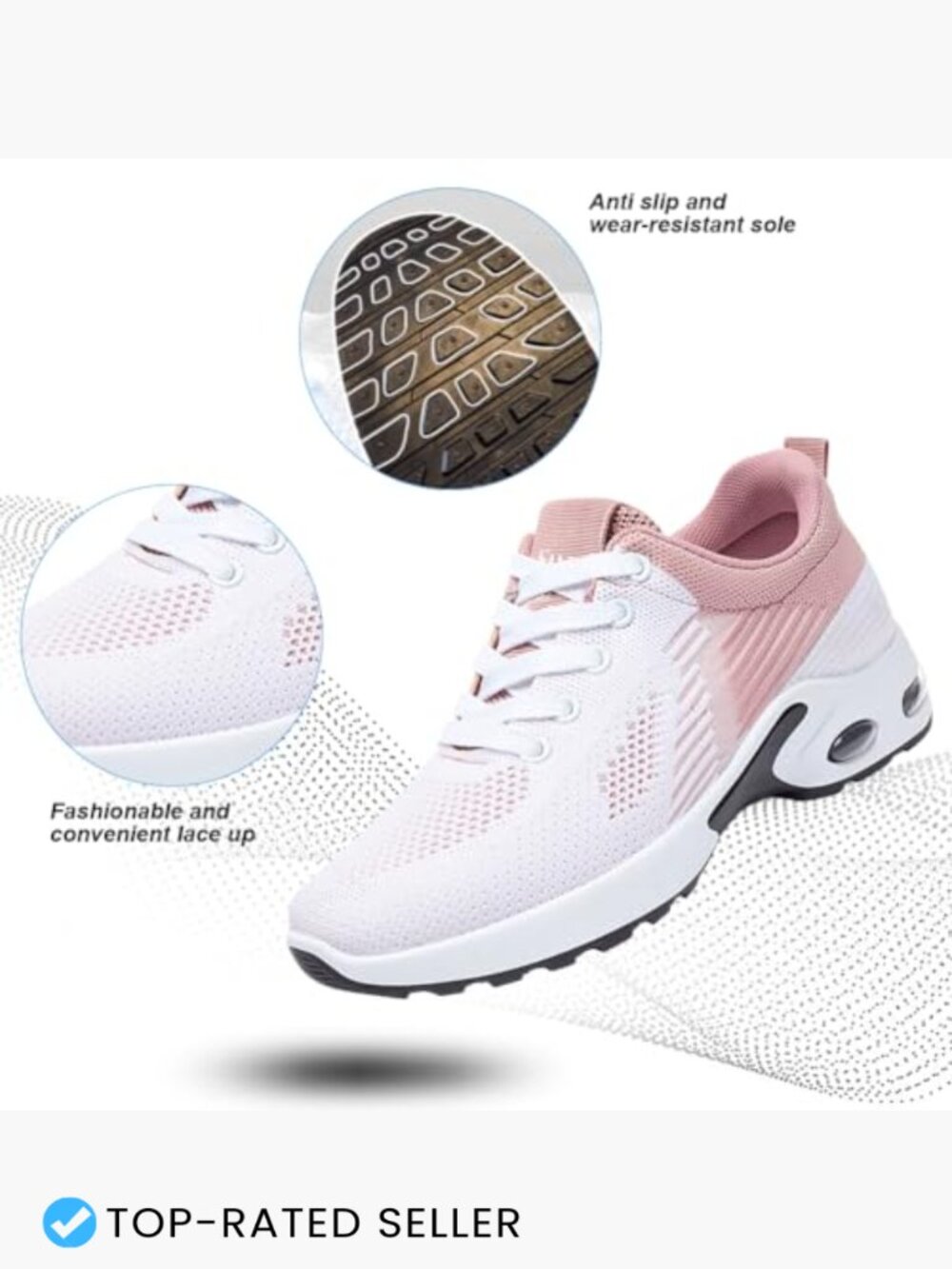 Lightweight Mesh Walking Shoes Cushioned Comfort Lace Up Fashion Sneakers - Picture 4 of 7